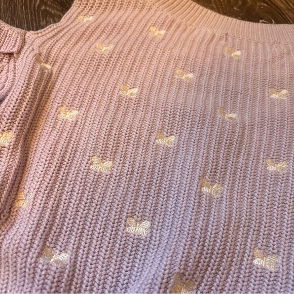 Liz Lisa Cropped Cold Shoulder Butterfly Lilac Sweater - Picture 7 of 7